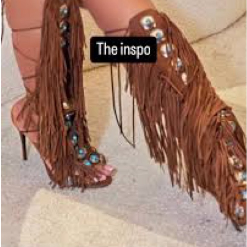 Fringed Suede sandals with Turquoise Accents - Picture 7 of 8